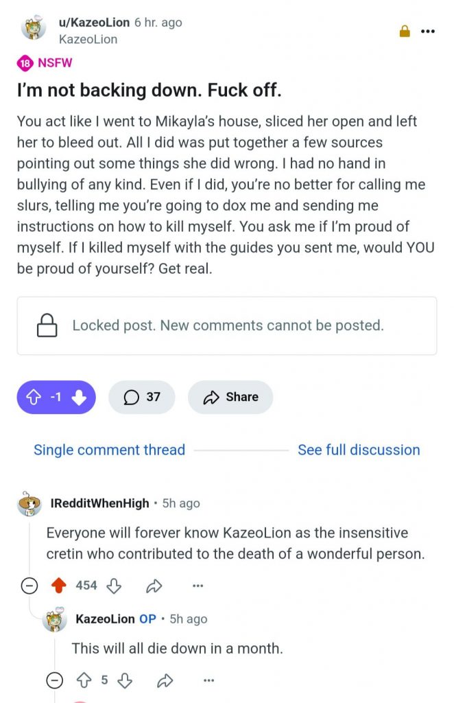How bullies react after causing the death of one of their victims. (Source: Reddit)